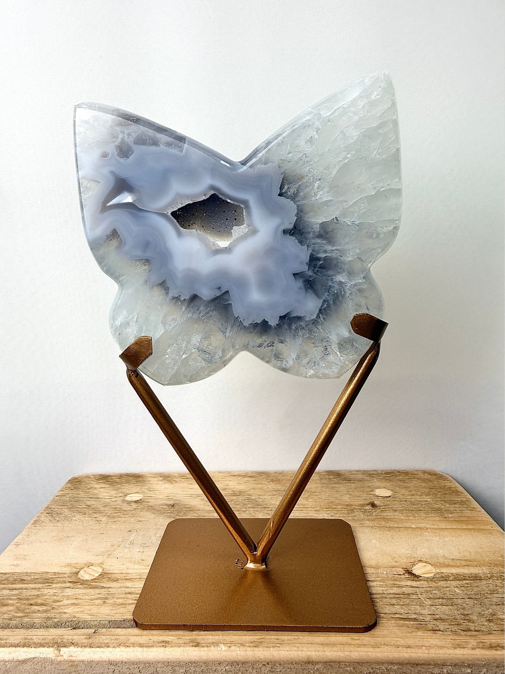 Grey Agate Butterfly On Gold Coloured Stand