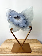 Grey Agate Butterfly On Gold Coloured Stand