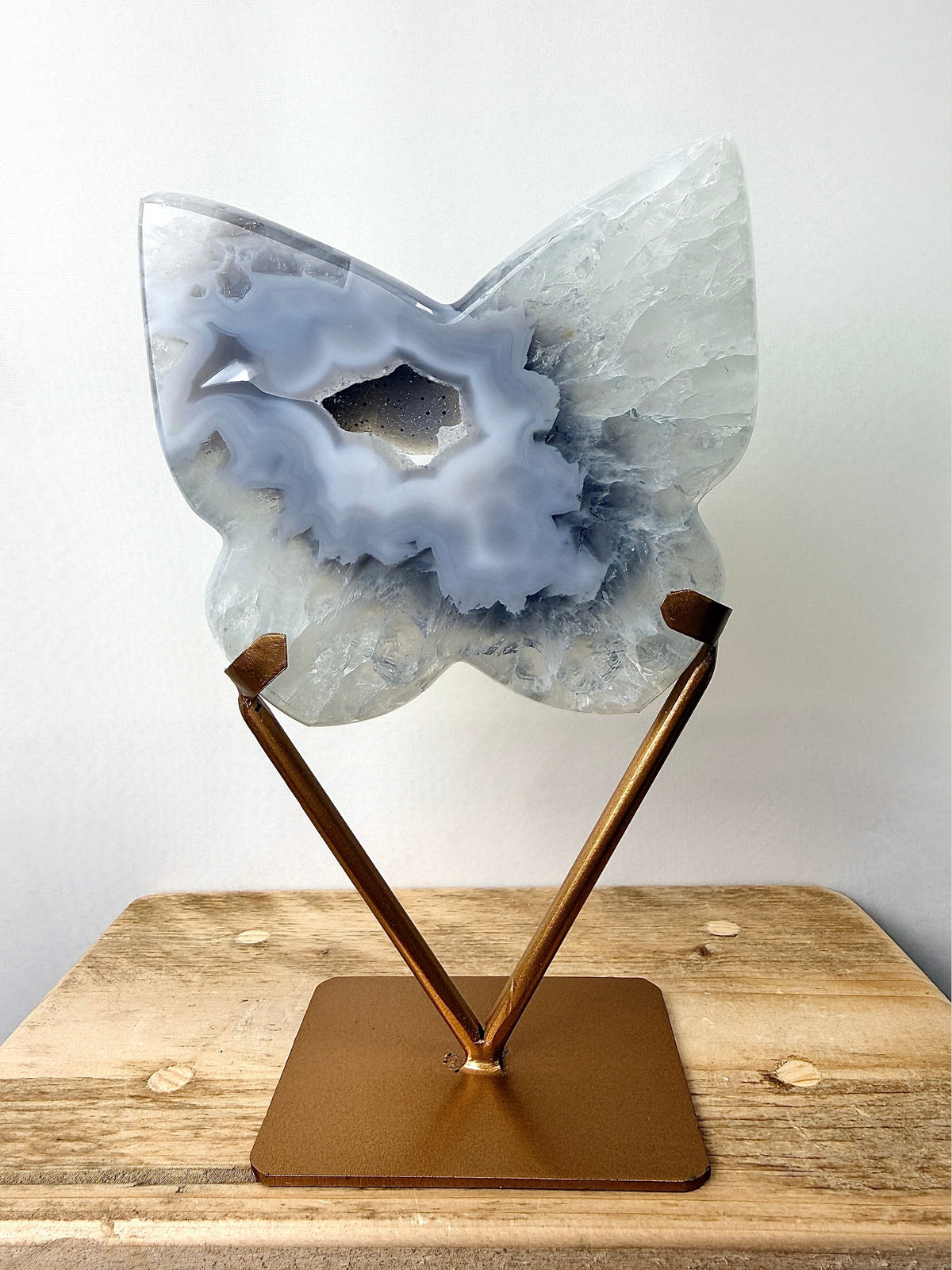 Grey Agate Butterfly On Gold Coloured Stand