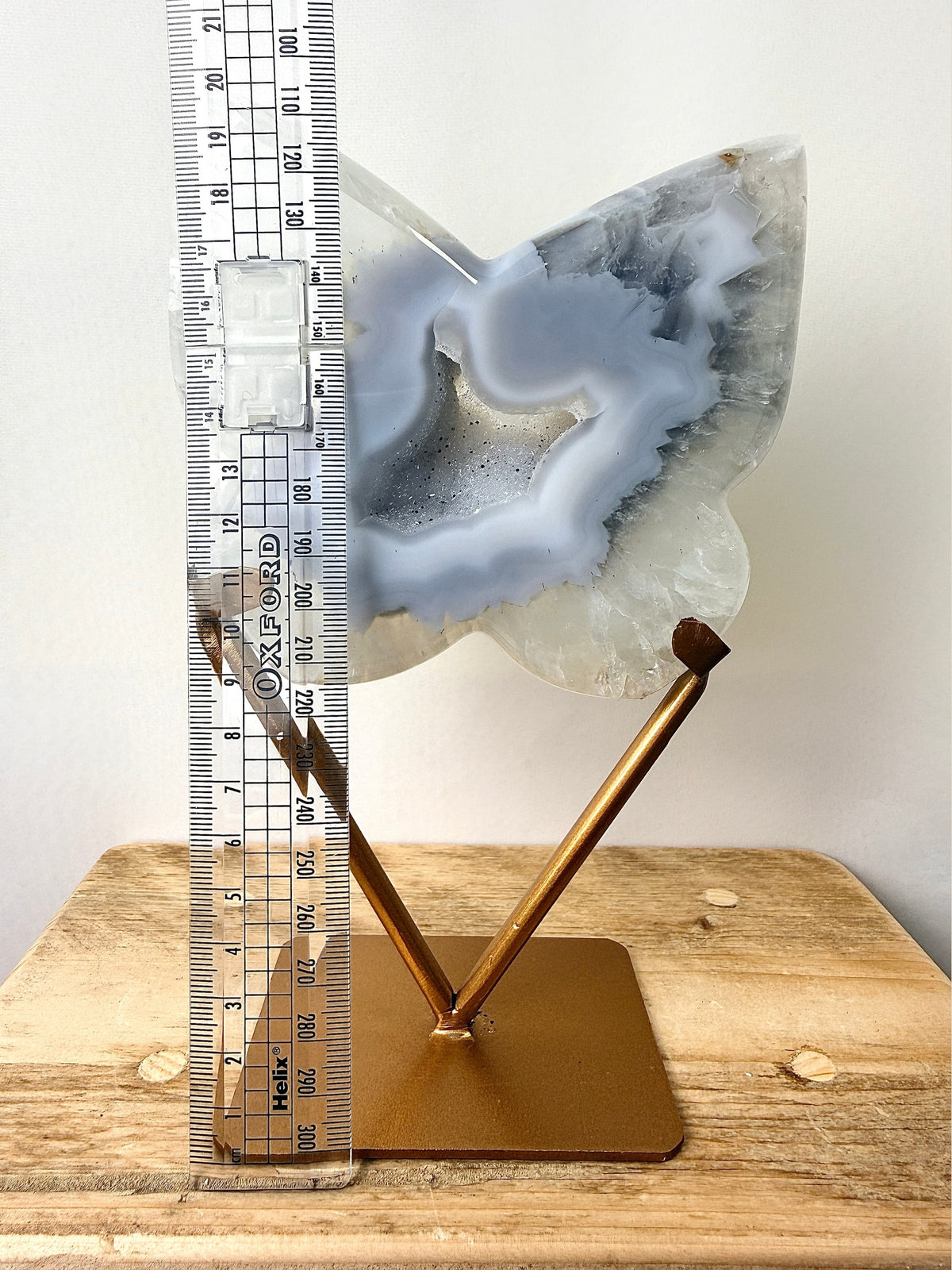 Grey Agate Butterfly On Gold Coloured Stand