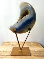 Grey Agate Moon On Gold Coloured Stand