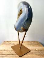 Grey Agate Moon On Gold Coloured Stand