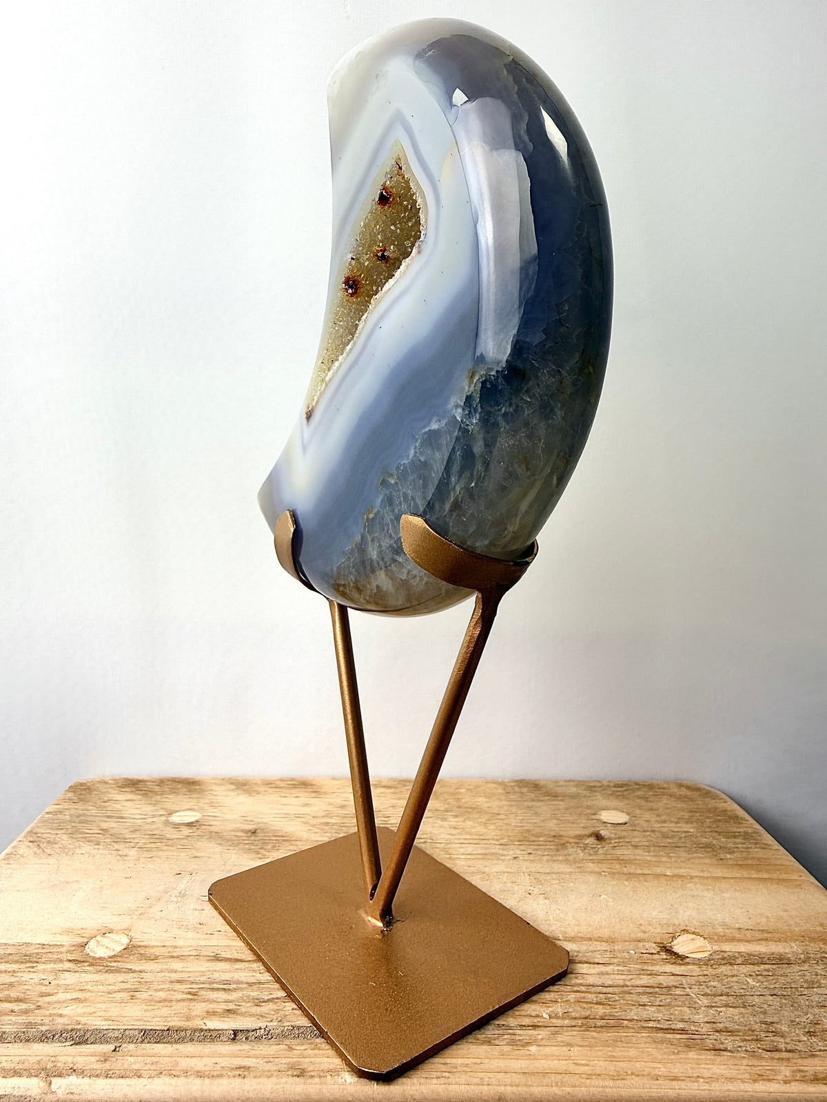 Grey Agate Moon On Gold Coloured Stand