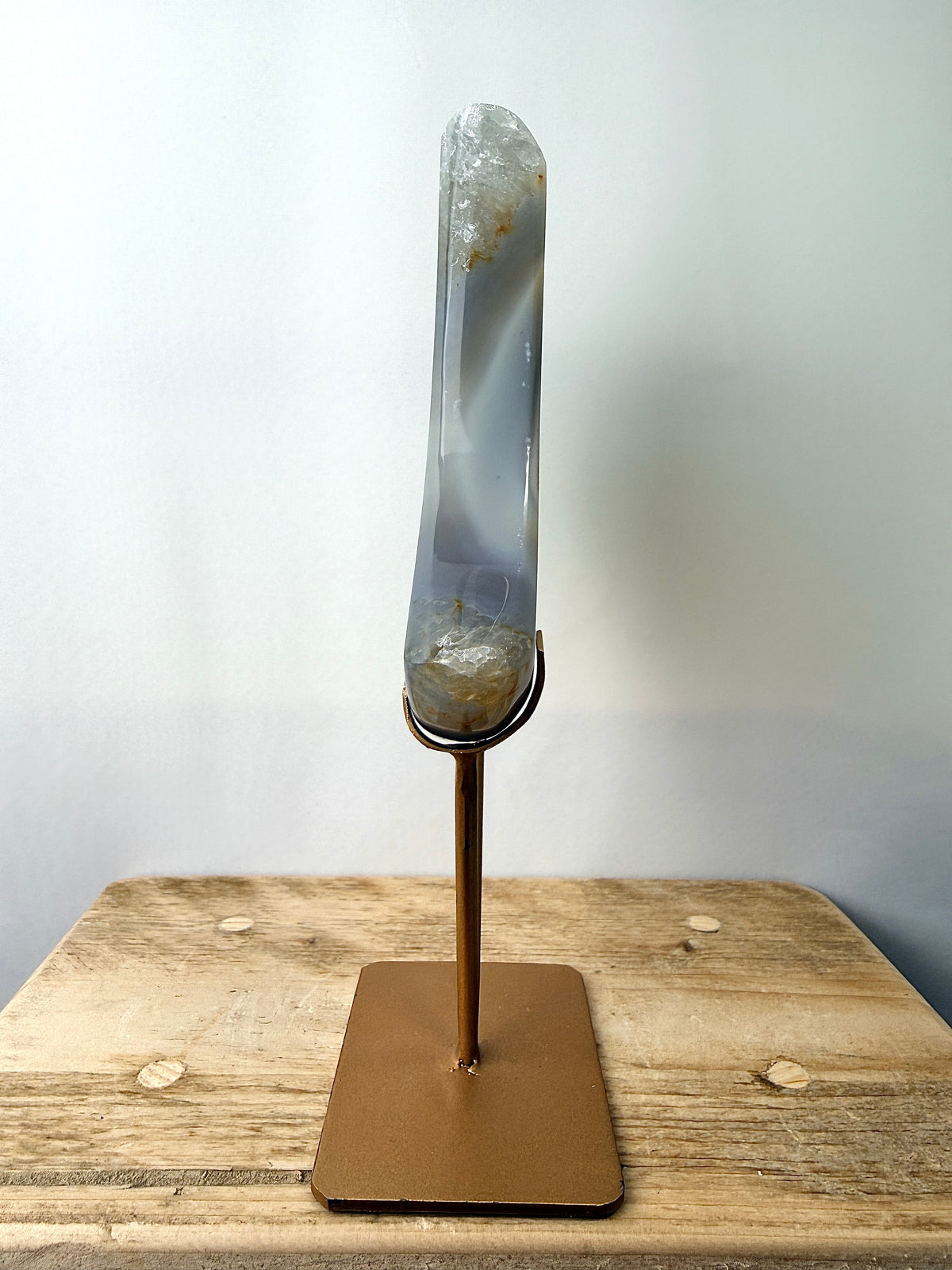 Grey Agate Moon On Gold Coloured Stand