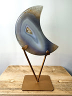 Grey Agate Moon On Gold Coloured Stand