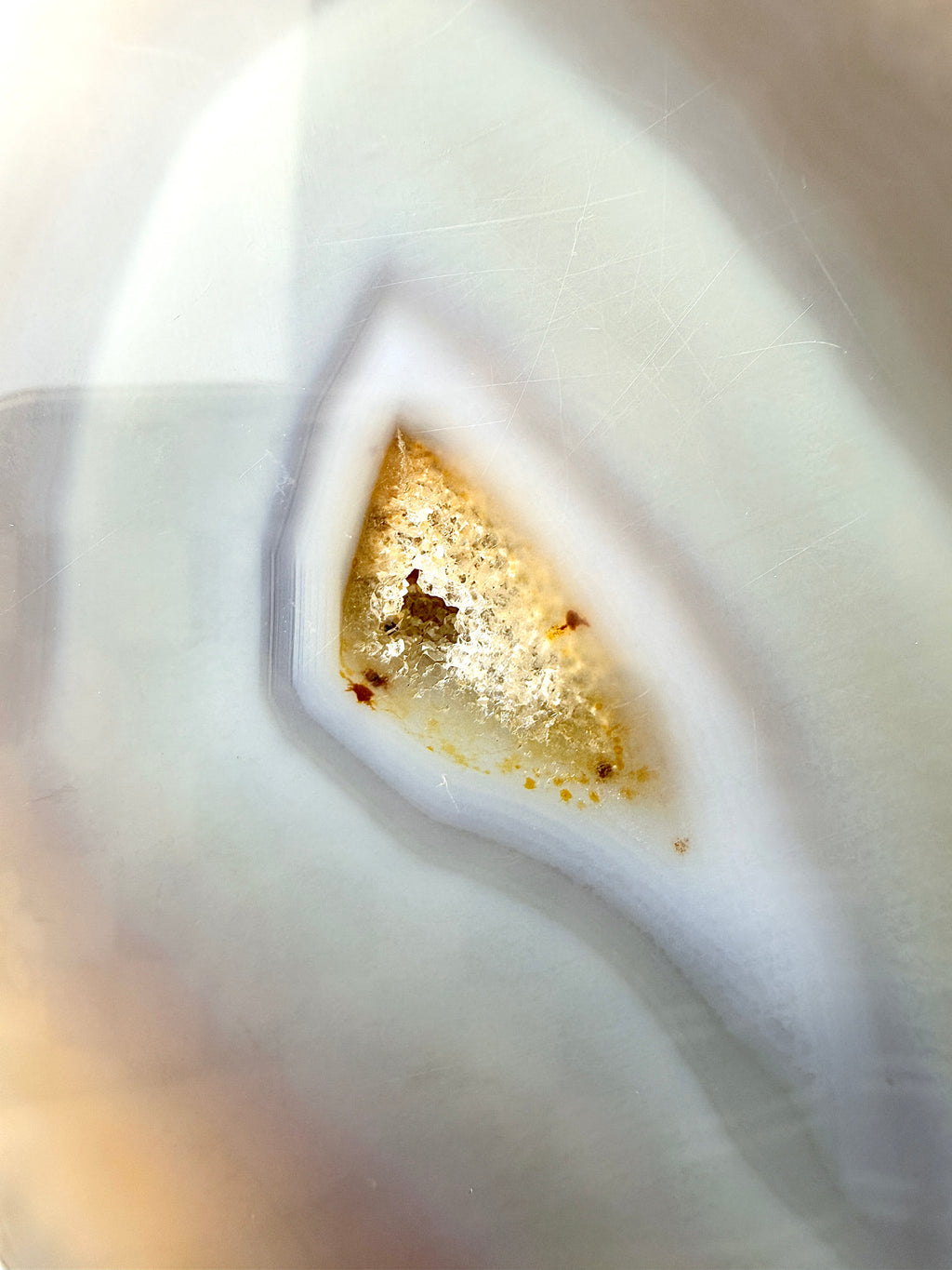 Grey Agate Moon On Gold Coloured Stand