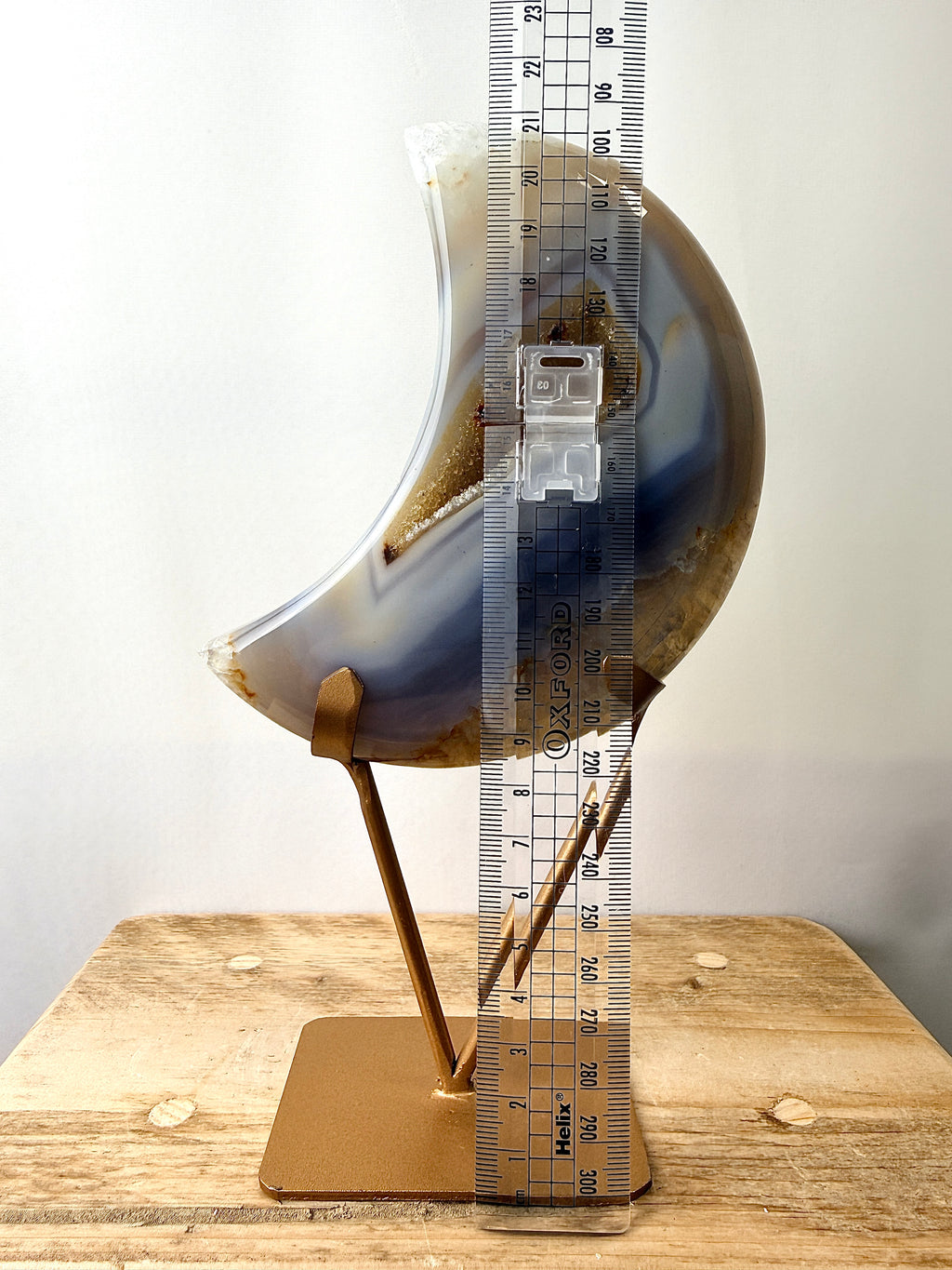 Grey Agate Moon On Gold Coloured Stand