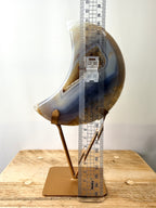 Grey Agate Moon On Gold Coloured Stand