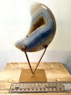 Grey Agate Moon On Gold Coloured Stand