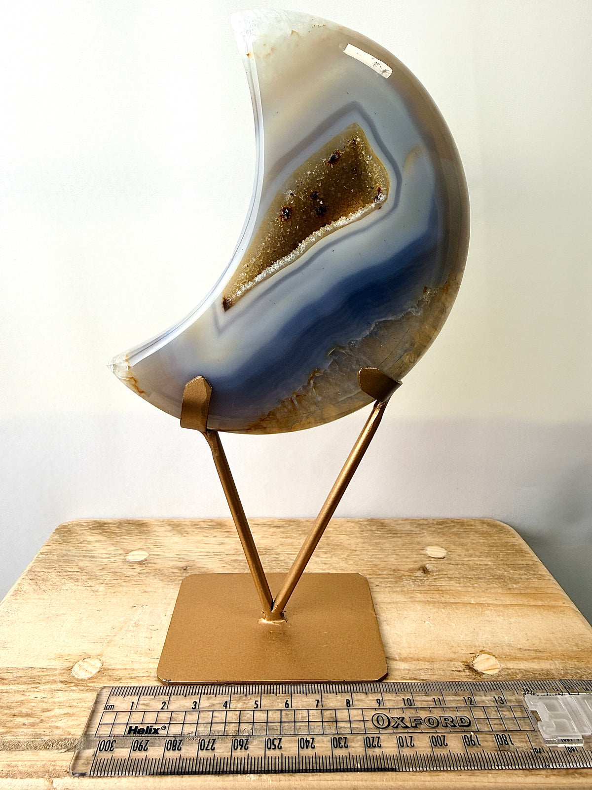 Grey Agate Moon On Gold Coloured Stand