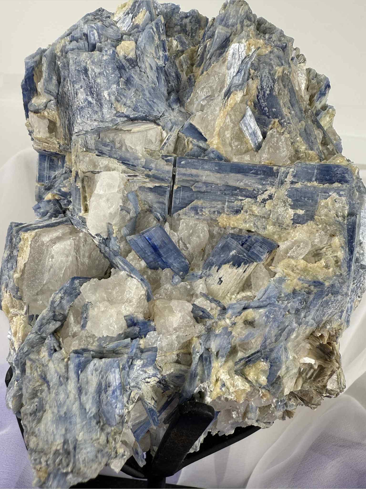 Blue Kyanite With Quartz On Metal Stand Kyanite